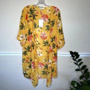 Emory Park Women's M Floral Yellow Sheer Cardigan Cottage Core Fairy Cover Up